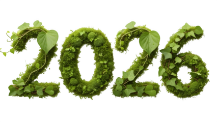 Year 2026 Text Made of Green Leaves - Eco Future, Sustainable Date, Nature Typography, Environmental Calendar & Spring Concept
