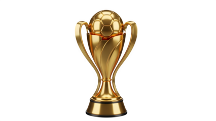 Gold Trophy Cup with Handles and Soccer Ball - Sports Achievement, Football Champion, Winning Prize, Tournament & Victory Symbol