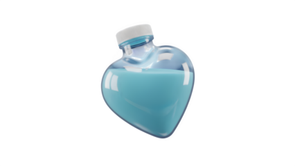 Heart Shaped Glass Flask with Blue Liquid - Love Potion, Chemistry Experiment, Medical Science, Laboratory & Romance Concept