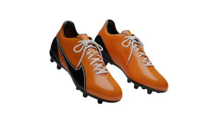 Pair of Orange and Black Soccer Cleats - Football Boots, Sports Footwear, Athletic Gear, Training Shoes & Match Equipment
