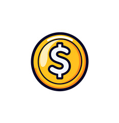 Golden Dollar Coin Icon with Transparent Background for Financial Designs and Logos