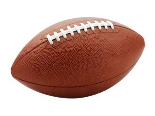 American football isolated on transparent background, brown leather ball with white stripes for sports equipment and game day