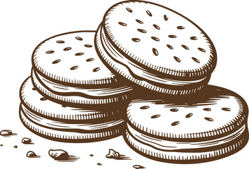 Vintage Chocolate Sandwich Cookie Stack Illustration.