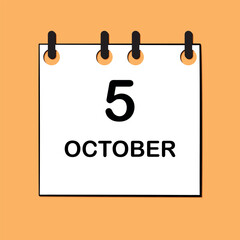 October 5. Daily Calendar icon for design. Simple design for business brochure, flyer, print media, advertisement. Easily editable.
