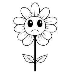 Obraz premium Sad Flower with Human-like Face, Simple Line Art, Transparent Background, Emotional Expression