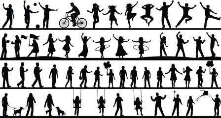 Black silhouette collection of elderly men and women with walking canes, walkers, and wheelchairs, showing assistance and mobility, isolated on white, vector set