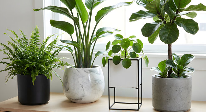Indoor Houseplants in Modern Pots for Home Decor and Air Purification