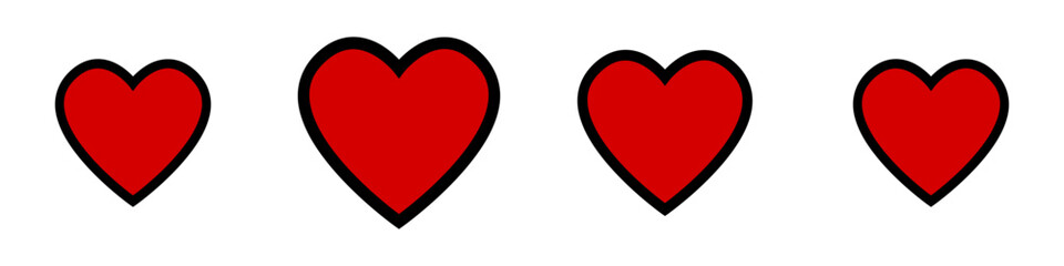 4 Frame Sprite Sheet of Basic Pulsing Expanding and Retracting Red Heart with Outline Health Symbol Sign Icon Set for Game or App Animation. Vector Image.