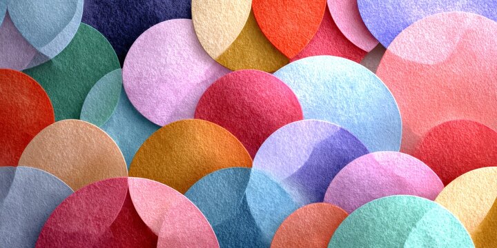 Colorful overlapping felt circles creating abstract texture background