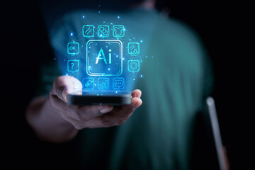 Concept AI Silhouette Engineer Development Artificial Intelligence, Cloud, Big Data, Brain, Cyber ​​Communications Business, Deep Learning,Technology Innovation