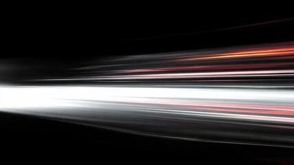 Blurred red and white light trails on a dark background, creating a motion speed effect, symbolizing data flow or futuristic technology - Powered by Adobe
