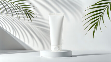 cosmetic cream and towel palm tree in a vase