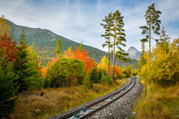 Funicular track from Stary Smokovec to Hrebienok in High Tatras