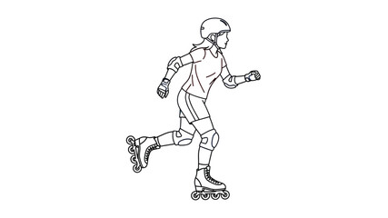 A sketched illustration of a person actively rollerblading wearing safety gear in motion