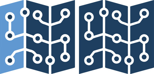 Vector graphic of a circuit board design on a blue color isolated white background