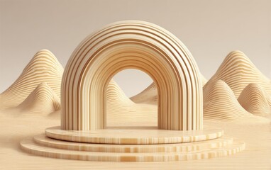 Abstract architectural design with arched structure on a layered base