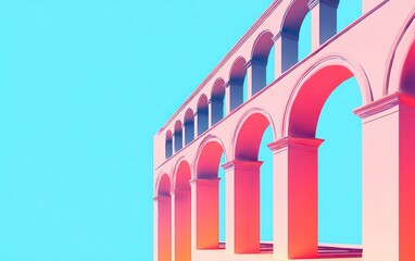 Abstract architectural design with repeating arches against a vibrant sky backdrop