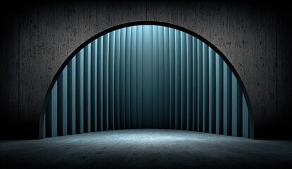 Abstract architectural interior with archway and vertical lines concept