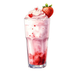 Strawberry Bliss: A refreshing strawberry milkshake, crowned with whipped cream, hearts and fresh strawberry. Perfect for a sweet treat.