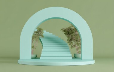 Abstract architectural scene featuring archway stairs and decorative elements