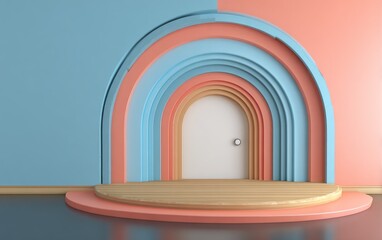 Abstract archway backdrop with pastel colors for product presentation