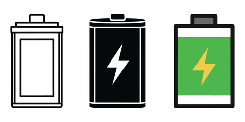 Three battery icons with varying charge levels in simple design