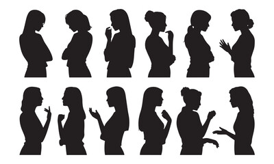 Women Talking and Thinking Silhouettes Set - Conversation and Expression
