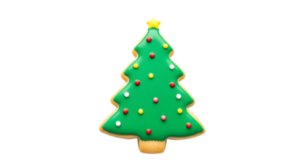 A festive gingerbread cookie shaped like a decorated Christmas tree, perfect for holiday celebrations.