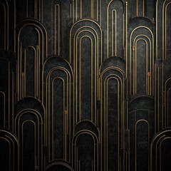 Abstract art deco pattern with gold arches on dark background