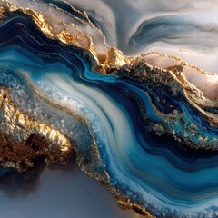Abstract artwork of blue and gold layers suggesting natural patterns