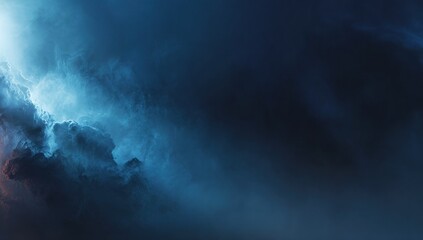 Abstract atmospheric scene with swirling blue hues and illuminated elements