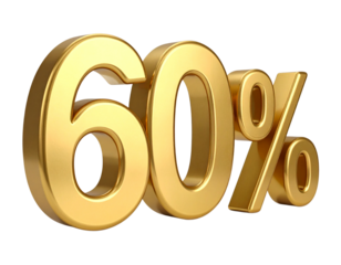 Golden 60 Percent Numbers with Subtle Shine on Black Background sixty percent sale