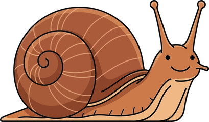 An adorable cartoon illustration of a brown snail with visible antennae and shell details © CreativeAkash099