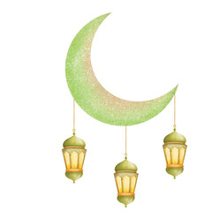Green Crescent Moon with Hanging Lantern 