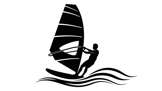 a striking silhouette of a windsurfer gracefully skimming across the water s surface capturing the essence of speed and freedom high quality professional detailed modern elegant