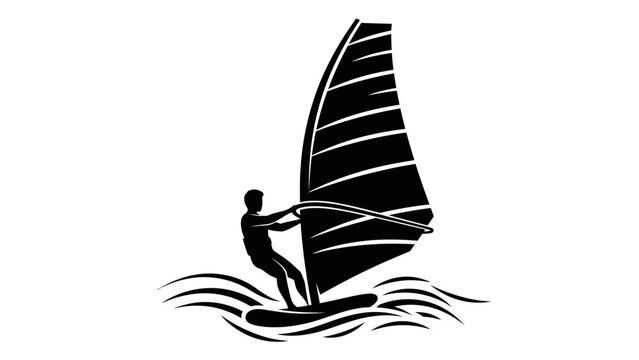 a striking black and white illustration depicts a windsurfer gracefully riding ocean waves showcasing the dynamic interaction between athlete and nature s power high quality professional