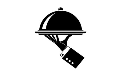 Fototapeta premium a striking black and white illustration depicts a gloved hand elegantly presenting a covered serving dish on a platter high quality professional detailed modern elegant