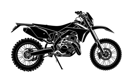 Obraz premium a detailed black and white illustration showcases a dirt bike parked on a flat surface featuring prominent tires and a sleek design high quality professional