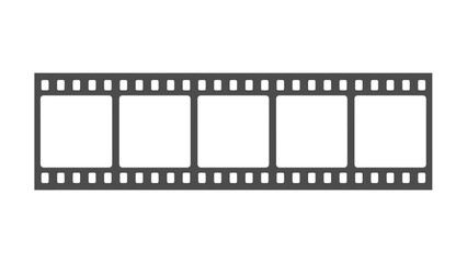 a simple black and white illustration depicts a classic film strip with six rectangular frames representing the sequential images of a movie reel high quality