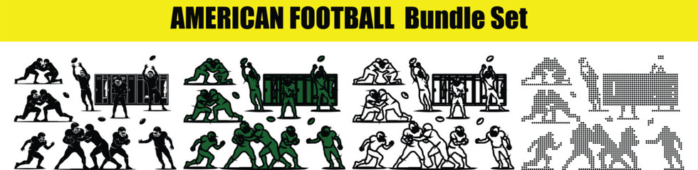 Set collection of american football players American football vactor set.