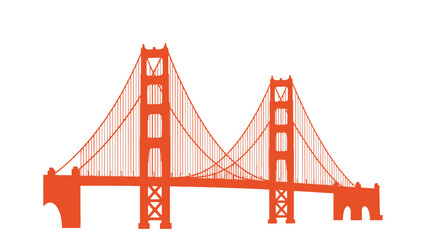 a simplified orange illustration depicts the iconic golden gate bridge highlighting its structure and recognizable silhouette against a plain white backdrop high quality professional detailed