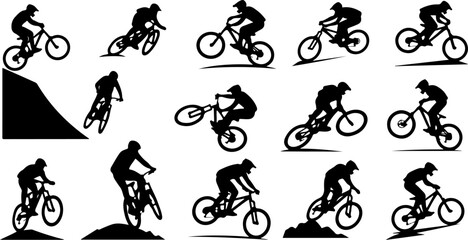 Cycling Action Silhouette Set &ndash; Dynamic Bicycle Rider Poses