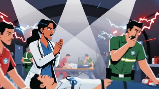 Dynamic Emergency Medical Response Scene with Healthcare Professionals and Paramedics in Action