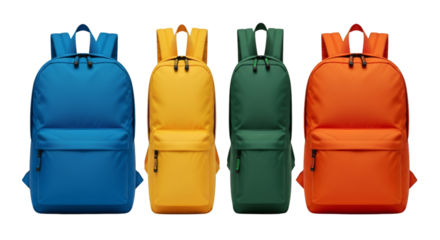 Four Colorful Backpacks Lined Up rucksack school bag