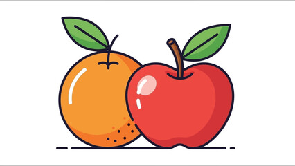 A vibrant illustration depicts a bright orange and a shiny red apple side by side