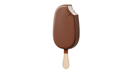 Bitten Chocolate Ice Cream Bar on Stick on Black Background