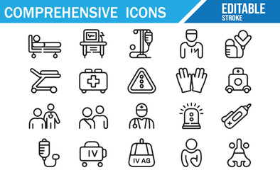 Healthcare and Hospital Vector Icons, Outline Style.