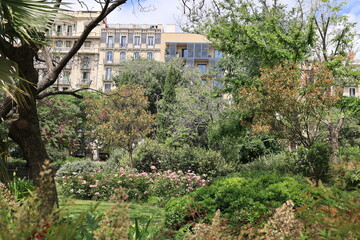 Blick in das Zentrum der Stadt Barcelona in Spanien	