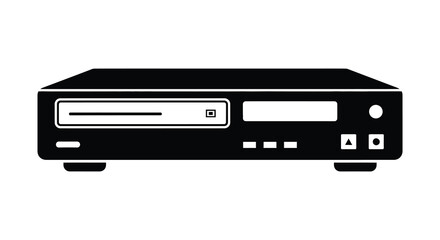 A minimalistic depiction of a classic black dvd player rendered as a striking silhouette
