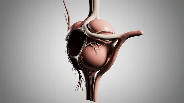 3D medical animation of the male reproductive system, clean educational style